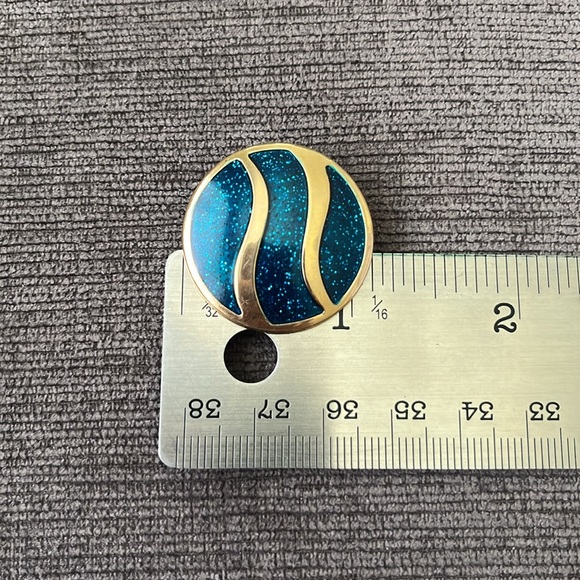 Vintage 80’s Gold Tone and Teal Glitter Earrings - Picture 4 of 4